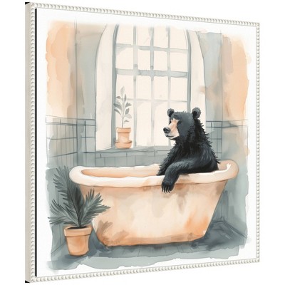 Kate & Laurel All Things Decor 30"x30" Sylvie Black Bear Bathroom Watercolor 2 Framed Canvas by The Creative Bunch Beaded White