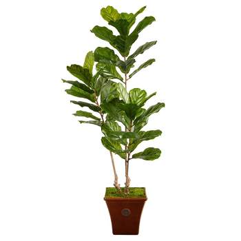 Nearly Natural 5.5-ft Fiddle Leaf Artificial Tree in Brown Planter (Indoor/Outdoor)
