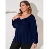 Coolmee Women's Plus Size Blouses Long Sleeve Sweetheart Neck Babydoll Ruffle Peplum Smocked Cute Casual Tops with Drawstring - 3 of 4