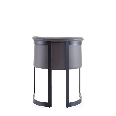 Luxurious Gray Faux Leather Barrel-Style Arm Chair with Metal Frame