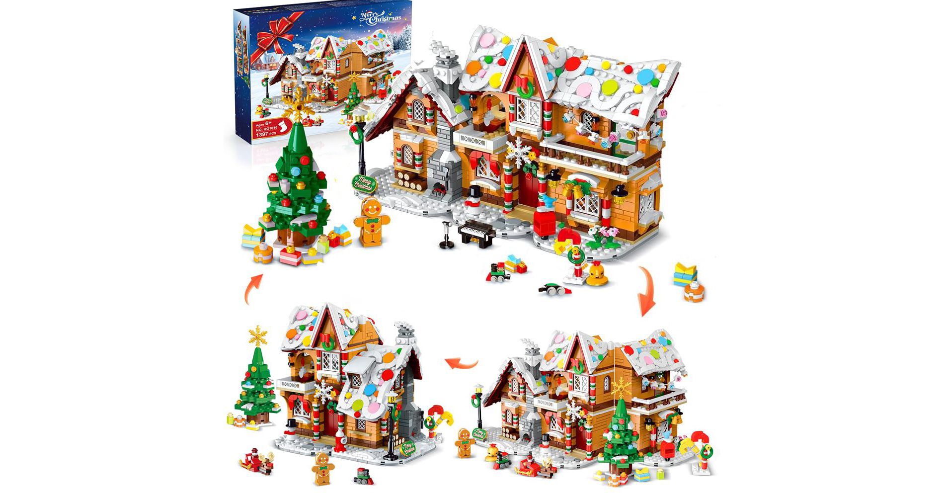 Cubimana 1397pcs Christmas Gingerbread House Kits, Christmas Decoration House Building Toys for Kids Ages 6 Years and Up