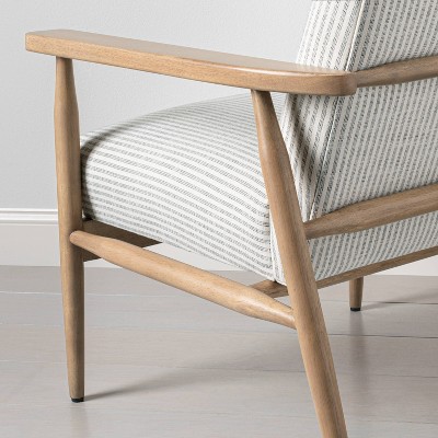 Upholstered Natural Wood Accent Chair Micro Stripe Gray/oatmeal