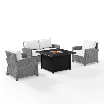 Bradenton 4pc Outdoor Conversation Set with Loveseat, 2 Arm Chairs & Dante Fire Table - Gray/White - Crosley