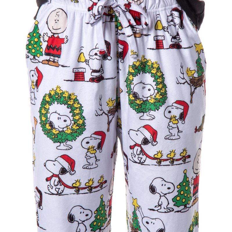 Peanuts Womens' Christmas Charlie Brown Snoopy Santa Sleep Pajama Pants White, 3 of 5