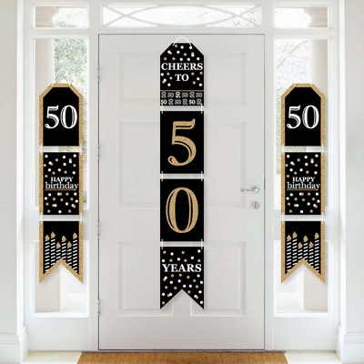 Big Dot of Happiness Adult 50th Birthday - Gold - Hanging Vertical Paper Door Banners - Birthday Party Wall Decoration Kit - Indoor Door Decor