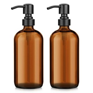 LunaLulinlk Glass Soap Dispenser, 2 Pack Thick Amber Pint Jar Bottle with Black Pump Stainless Steel, 17 Oz Bathroom Hand Soap Dispenser - 1 of 4