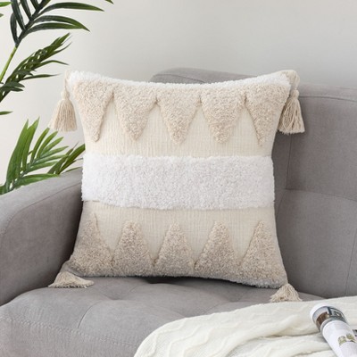 18*18in Modern Decorative Square Tufted Pillow Cover with Tassels, Soft Pillow Sham Case for Sofa Couch Bedroom Car Living Room Inverted
