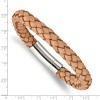 Black Bow Jewelry 8mm Stainless Steel, Light Tan or Brown Leather Woven Bracelet, 8.5 In - 4 of 4