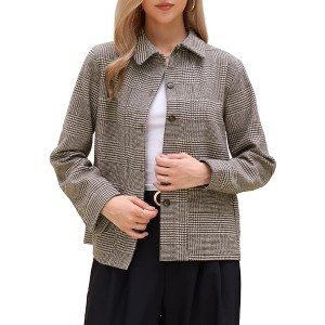 INSPIRE CHIC Women's Long Sleeve Fall Trendy Button Down Cropped Shacket Plaid Jacket with Pockets - 1 of 4