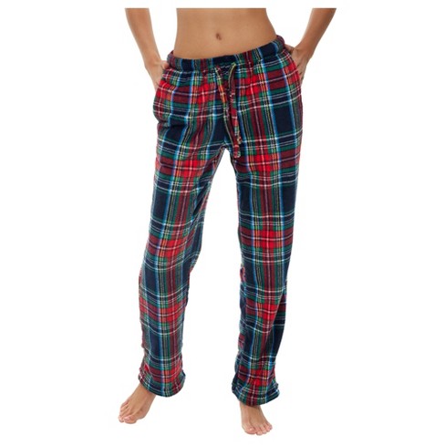 ADR Women's Plush Fleece Pajama Bottoms with Pockets, Winter PJ Lounge  Pants Blue Christmas Plaid 3X Large