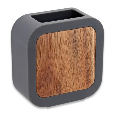 Evideco French Home Goods Modern Toothbrush Holder Gray Rubber and Acacia