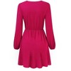 Women's Wrap V Neck Swing Long Sleeve Mini Dress Elastic Waist Fit Flare Dress - 4 of 4