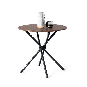 FurnitureR 31.5-Inch Round Dining Table for 2 People, Wooden Kitchen Table with Pedestal Base and Metal Legs for Café, Restaurant, and Home Dining - 1 of 4