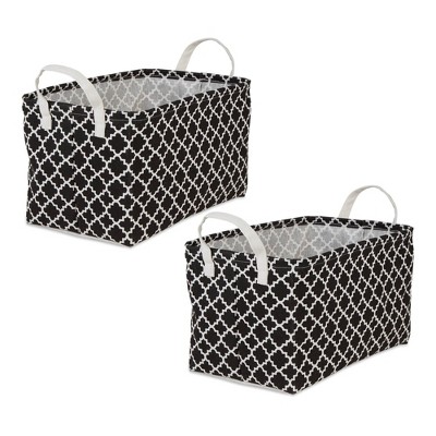 Design Imports Set of 2 Rectangle L 10.5 x 17.5 x 10 Pe Coated Cotton Poly Laundry Bins Lattice Black