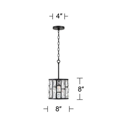 Modern Crystal and Black Metal Mini Drum Pendant Light