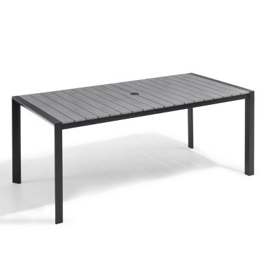 Pellebant Patio Dining Table Durable WPC Tabletop Aluminum Frame Indoor/Outdoor Dining Table for Backyards Poolside Gardens