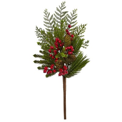 Nearly Natural 26-in Mixed Pine, Pinecone and Berry Artificial Plant (Set of 3)