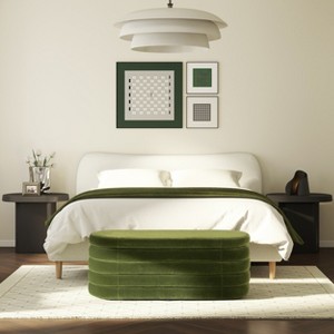 Vynxaria Velvet Fuji 49" Upholstered Oval Storage Bench Olive Green Performance - 1 of 4