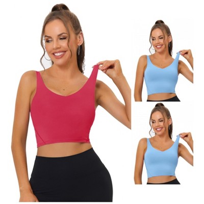 Allegra K Women's Workout Fitness Longline Wireless Padded Sports Bras 3 Packs