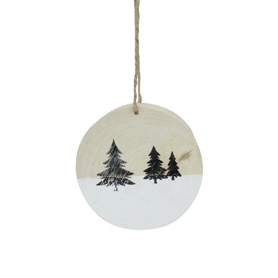 Northlight 4" Winter Pine Trees and Snow on Wood Disc Hanging Christmas Ornament