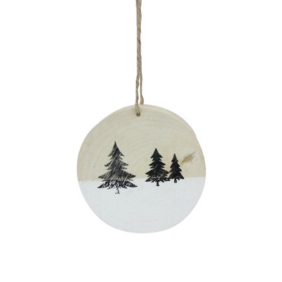 Northlight 3.9" Winter Pine Trees on Wood Disc Christmas Ornament