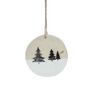 Northlight 4" Winter Pine Trees and Snow on Wood Disc Hanging Christmas Ornament - 1 of 1
