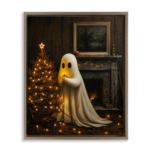 Stupell Industries Christmas Ghost Hanging Lights Floating Frame Canvas Art - 1 of 4