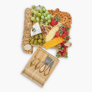 Palm Naki Bamboo Cheese Board and 4 Knives Set - Charcuterie Board with Knives - 1 of 4