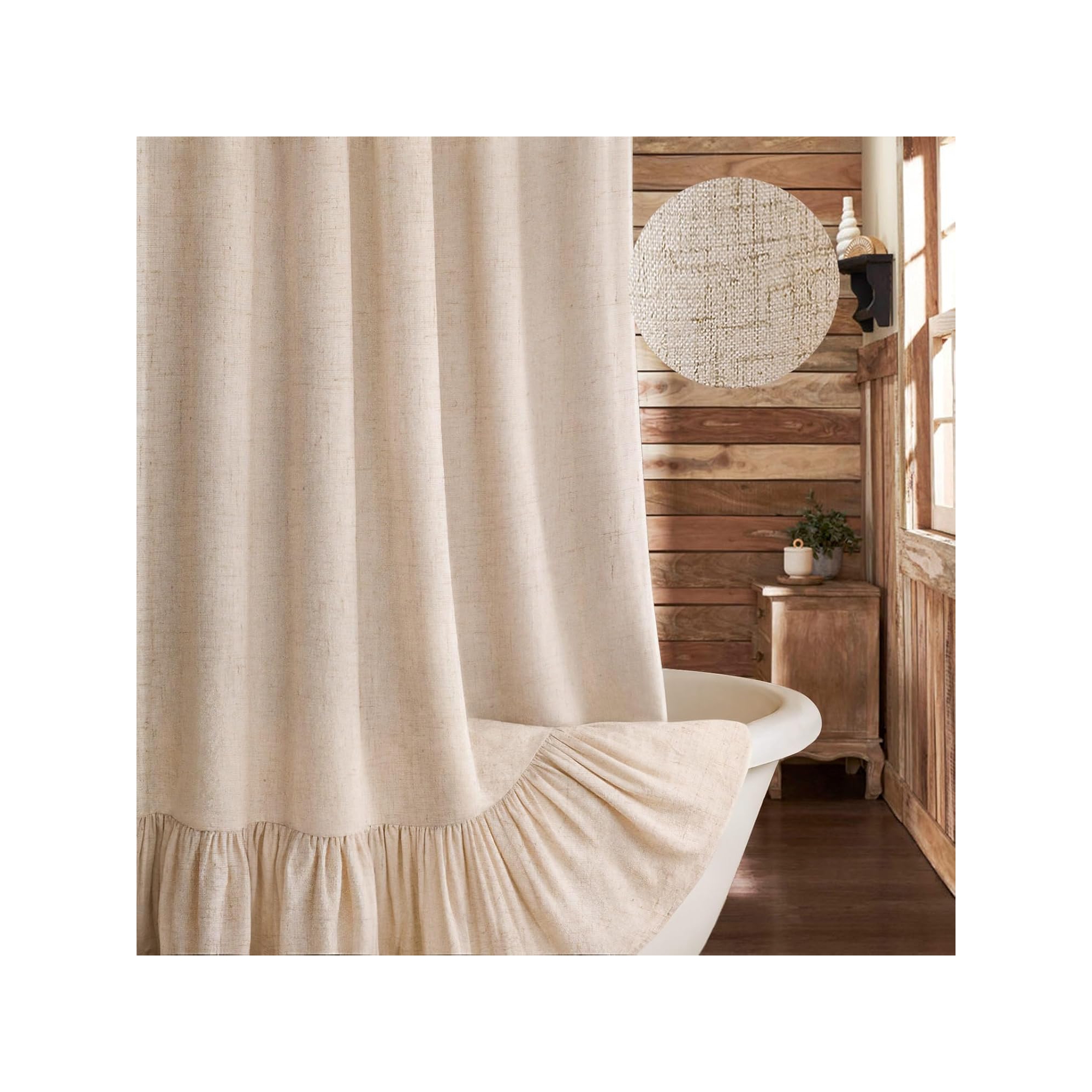 XINGHANZHENXUAN Farmhouse Shower Curtain with Ruffle Hem - Linen Beige, Boho Country Rustic Natural Fabric, 72" W x 72" L