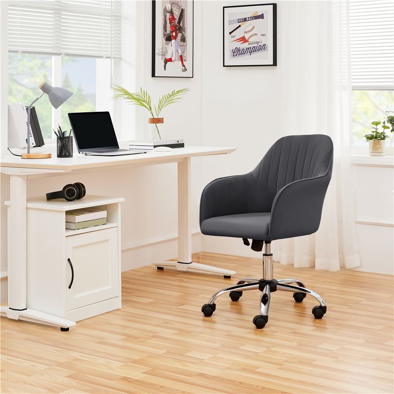 Yaheetech Modern Velvet Desk Chair Soft Height-Adjustable 360°Swivel Computer Chair, 3 of 16