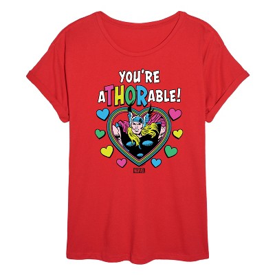 Women's - Marvel - Thor Valentine You're Athorable Oversized Graphic T-Shirt
