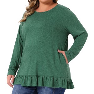 Agnes Orinda Women's Plus Size Ruffled Hem Crew Neck Long Sleeve Flowy Casual Tunic Tops with Pockets - 1 of 4