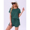 INSPIRE CHIC Women's Satin Silky Pajama Set Short Sleeve Round Neck Top Slit Shorts Sleepwear Set Medium Dark Green - 3 of 4