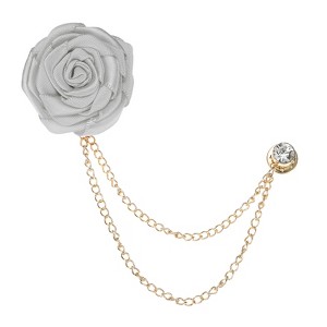 Unique Bargains Silk Alloy Handmade Rose Flower Brooch Pin with Gold Badge Tassel Chain for Men Suit 1 Pc - 1 of 4
