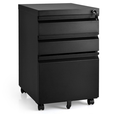 Costway 3-Drawer Mobile File Cabinet Steel for Legal/Letter Files w/Lock