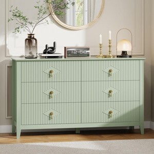 6-Drawer Wood Fluted Dresser 54 Inch Wide, Modern Chest of Drawers, Storage Organizer Cabinet for Living Room, Hallway, Entryway, - 1 of 4