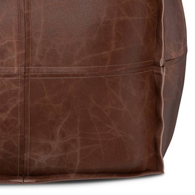 Erving Distressed Brown Leather Square Pouf
