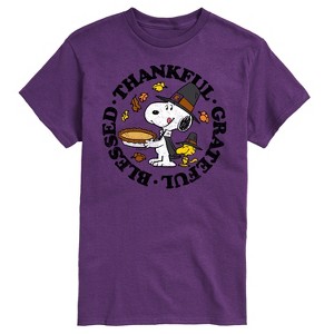 Men's - Peanuts - Thankful Grateful Blessed Short Sleeve Graphic T-Shirt - 1 of 4
