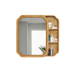 FONTOI Wall Mounted Mirror Cabinet with Wooden Frame Hidden Storage Shelves Modern Space Saving Design for Bathroom, Brown, 23.82"*5.31"*31.5" - 1 of 4
