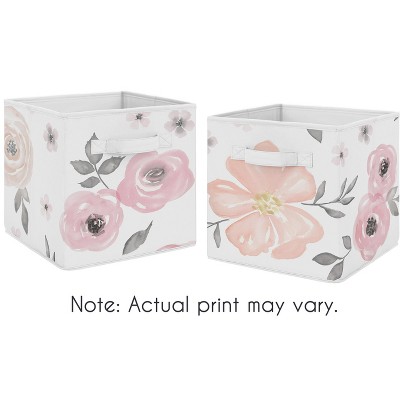 Pink and Gray Watercolor Floral Foldable Fabric Storage Cubes
