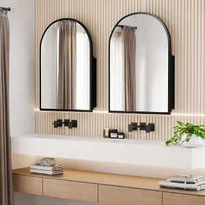 Spassway Recessed or Wall Mount Medicine Cabinet 24 x 36 Inch Bathroom Mirror Cabinet with HD Mirror, Black - 1 of 4