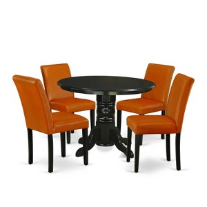 HomeStock 5-Piece Round Black Finish Solid Wood Top Dining Table with 4-Parson Chair - 1 of 4