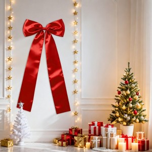 Christmas Tree Topper Bow, Classic Ribbon Bow for Xmas Tree Decor, Fireplace, Staircase, Holiday Party & Wedding Decorations(1PCS) - 1 of 4
