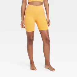 Women's High-Rise Ribbed Seamless Bike Shorts 7" - JoyLab™ Honey Yellow XL