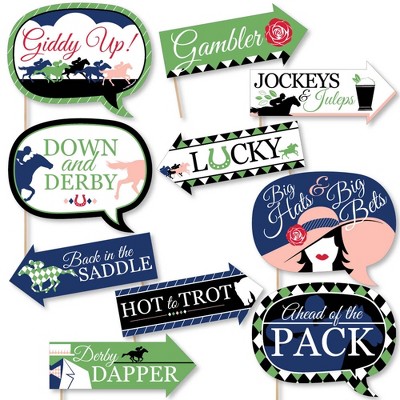 Big Dot of Happiness Funny Kentucky Horse Derby - Horse Race Party Photo Booth Props Kit - 10 Piece