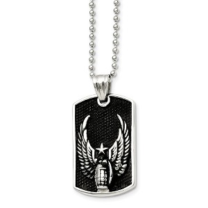 Black Bow Jewelry Stainless Steel Antiqued Wings Dog Tag Necklace 22 Inch - 1 of 4