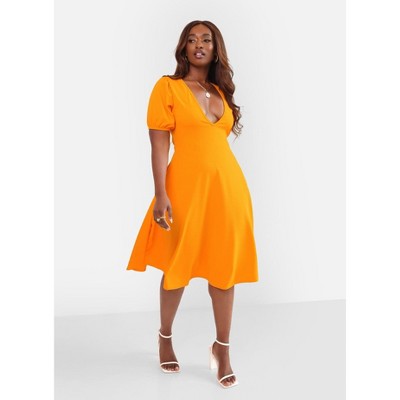 Rebdolls Women's Lily Puff Sleeve A Line Midi Dress w. Pockets