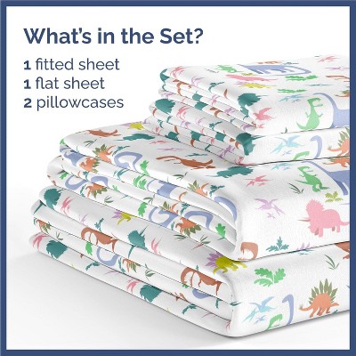 Queen Size Blue Dinosaur Print Microfiber Sheet Set