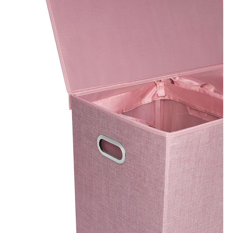 BirdRock Home Double Linen Laundry Hamper with Lid and Removable Liner - Pink, 4 of 8