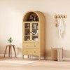 TROPOW 71" Tall Arched Kitchen Pantry Cabinet, Modern Wood Arched Cabinets with Tempered Glass Doors & 2 Large Drawers and Adjustable Shelves Natrual - 2 of 4